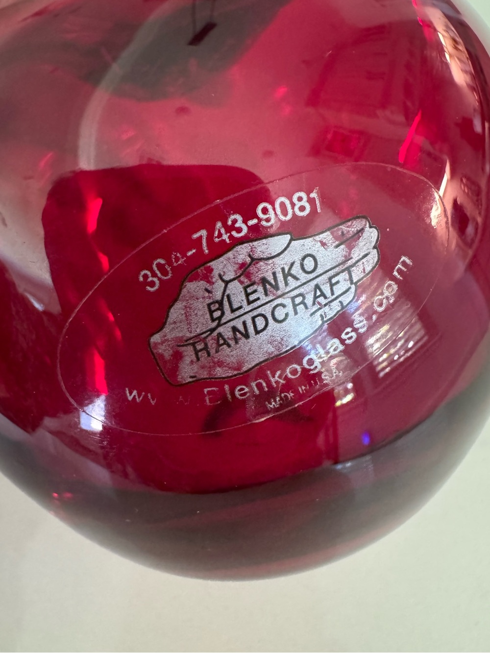 Blenko Ruby Red Apple Emerald Stem Hand Blown Glass Art Vintage Collectible - Picture 3 of 7